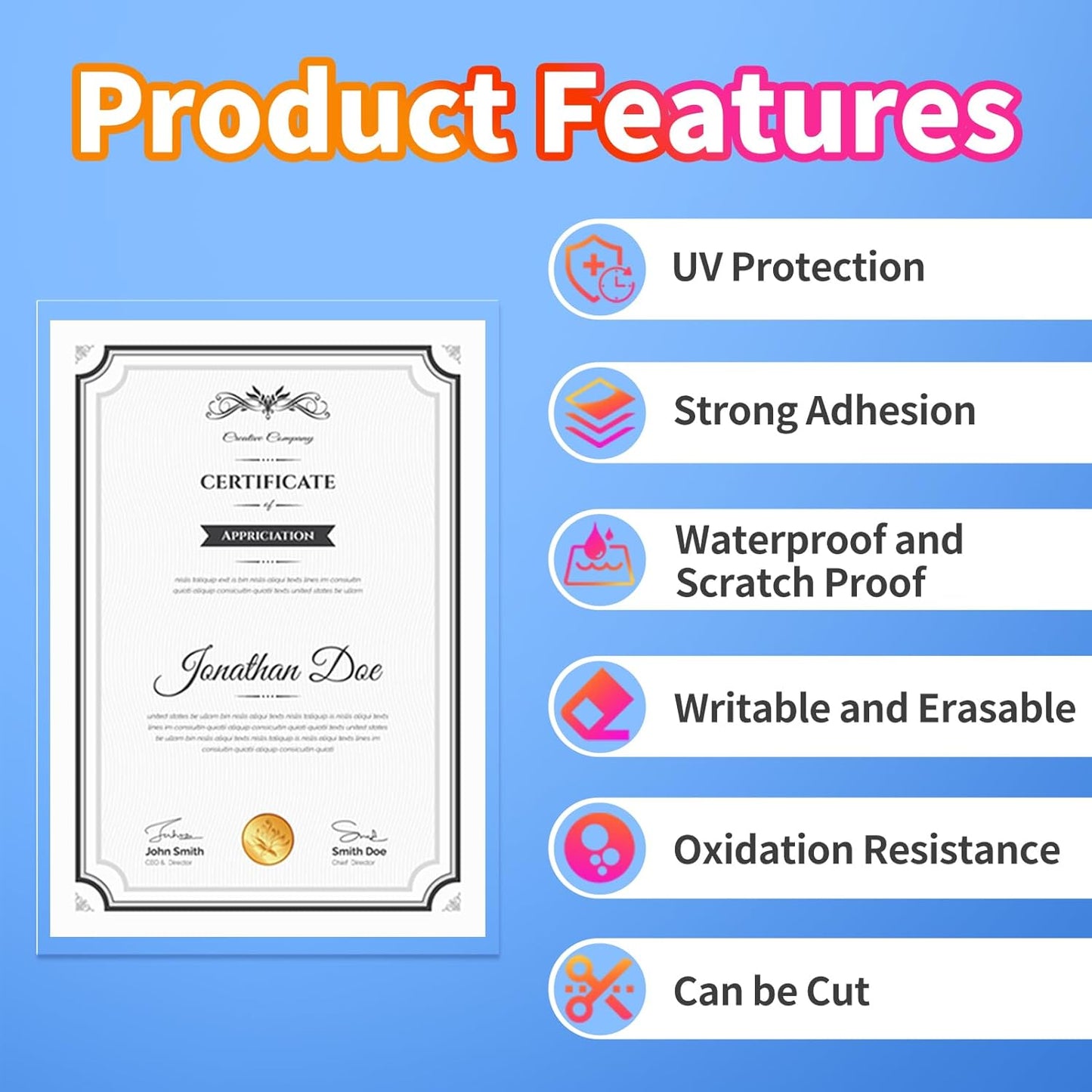 Uinkit 4Mil Thicker Single-Sided Self-Adhesive Laminating Sheets 100Pack (Bulk Supply) Letter Size 8.5x11"- Bulk Laminating Paper for Businesses, Schools & Restaurants - No Heat Machine Needed