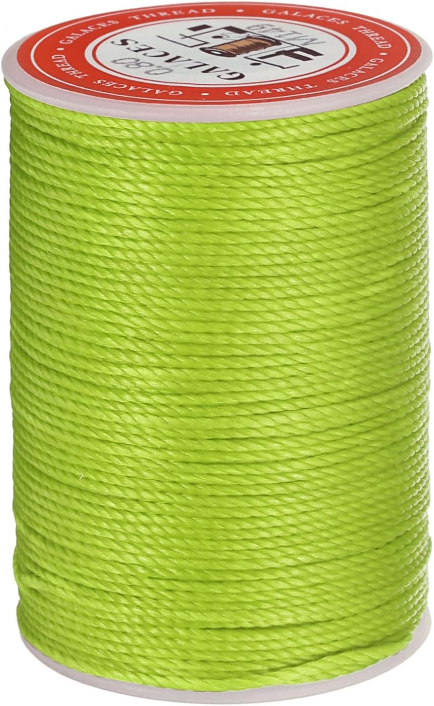 uxcell Round Leather Sewing Waxed Thread, 55m / 60 Yards Wax Polyester String, 0.8mm Waxed Stitching Cord for Leather Crafts, Bookbinding, Bracelets Braided, Bright Green