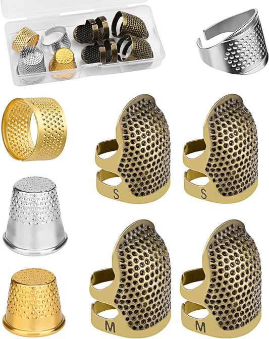 ZMAAGG Thimbles for Hand Sewing, 8 PCS Sewing Thimble Kit, Metal Finger Protectors, Thimble Ring for Hand Quilting and Embroidery