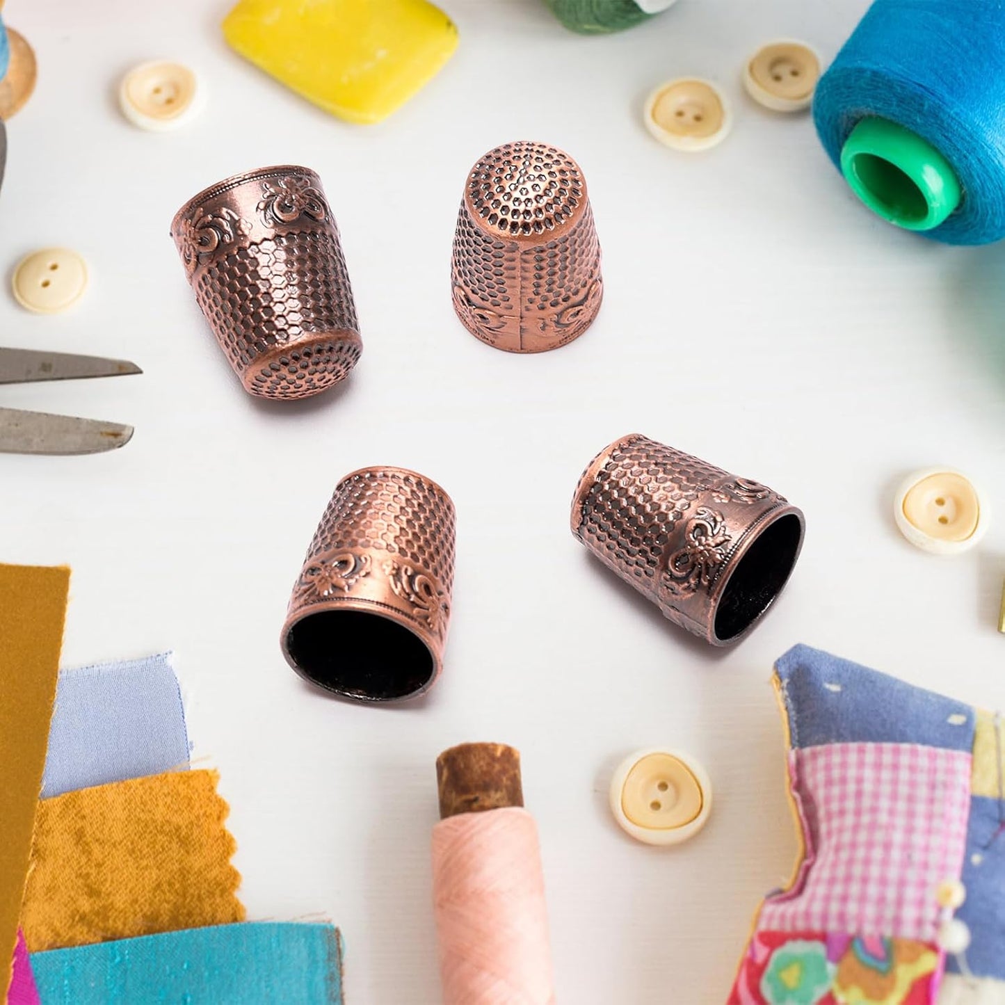 4Pack Thimbles for Hand Sewing, Sewing Thimble Hand-Working Sewing Thimble Finger Protector (Rose)