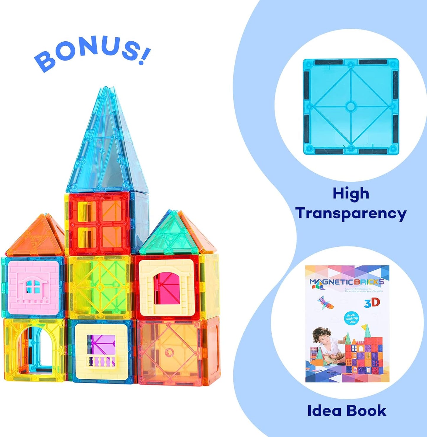Magnetic Building Tiles,Magnet Building Set,Magnetic Blocks, 3D STEM Stacking Toys, Magnets Toy for Kids Boys Girls