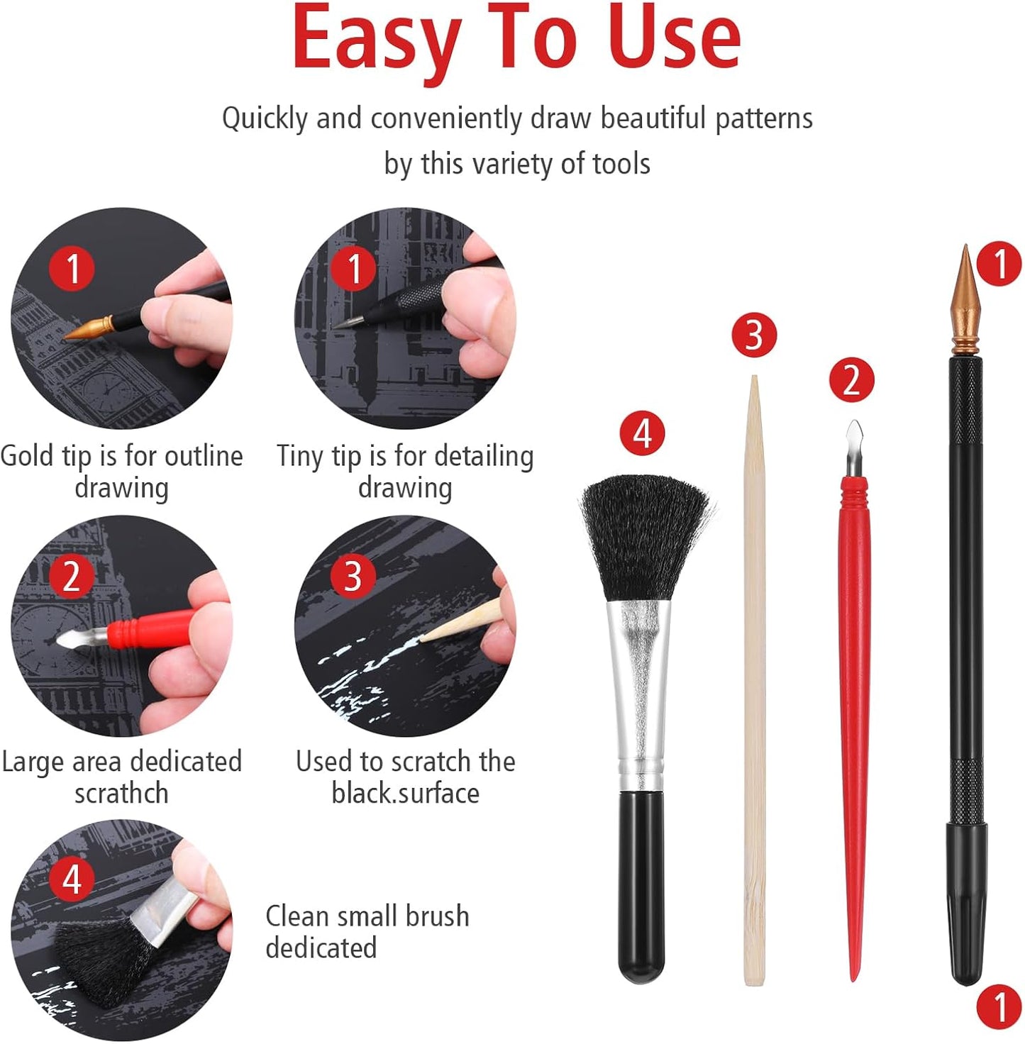 14Pcs Scratch Art Tools, Dual Tip Scratch Coloring Stylus Paper Art Kit for Adults, Complete Scratch Art Tools Set for DIY Painting and Drawing