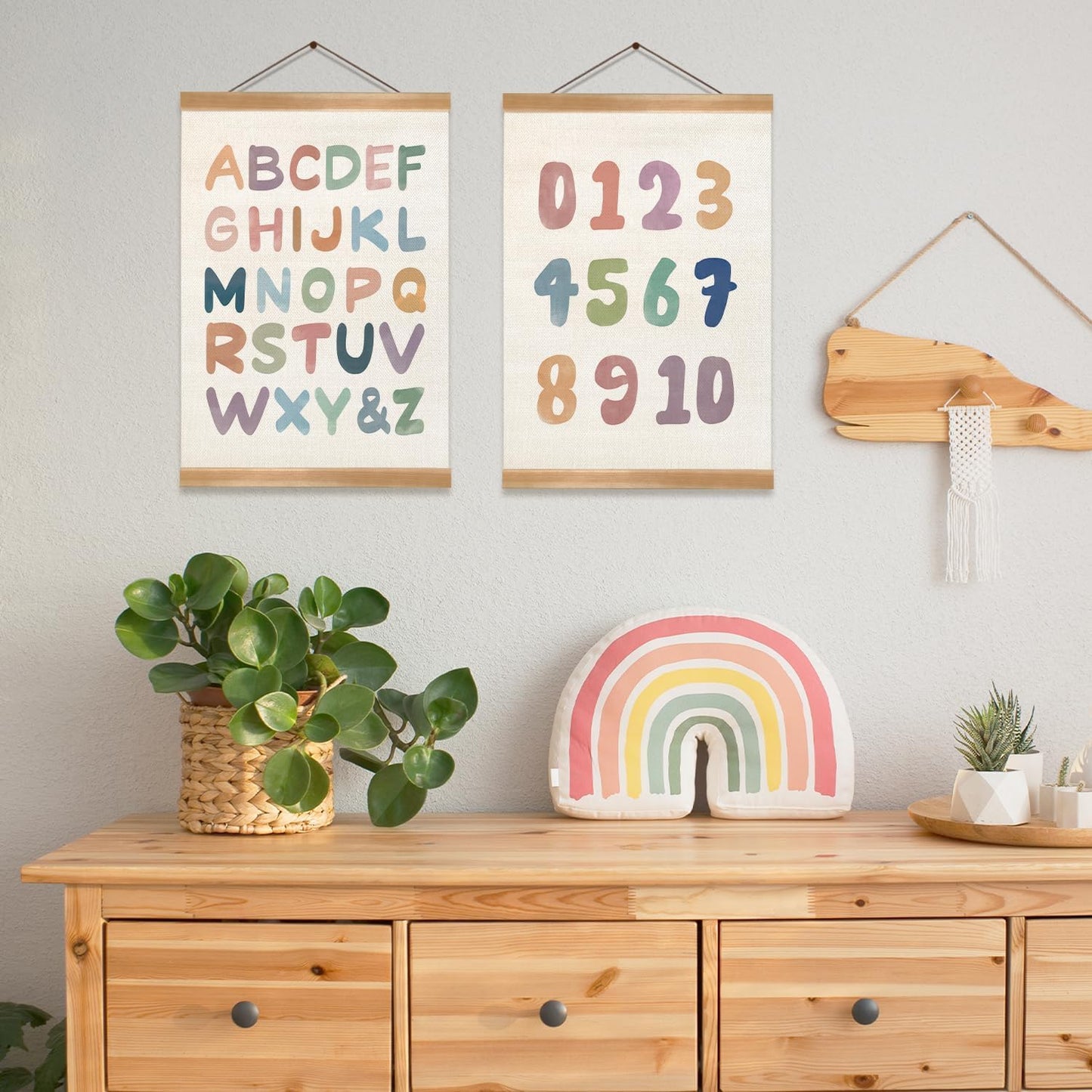 ZTGDA Alphabet Numbers Poster Set of 2, Alphabet Numbers Wall Art Poster, ABC Banner Poster, Numbers Banner Wall Hanging Decor for Toddler Room Playroom Nursery Wall Classroom Decor (12x16inch 123)