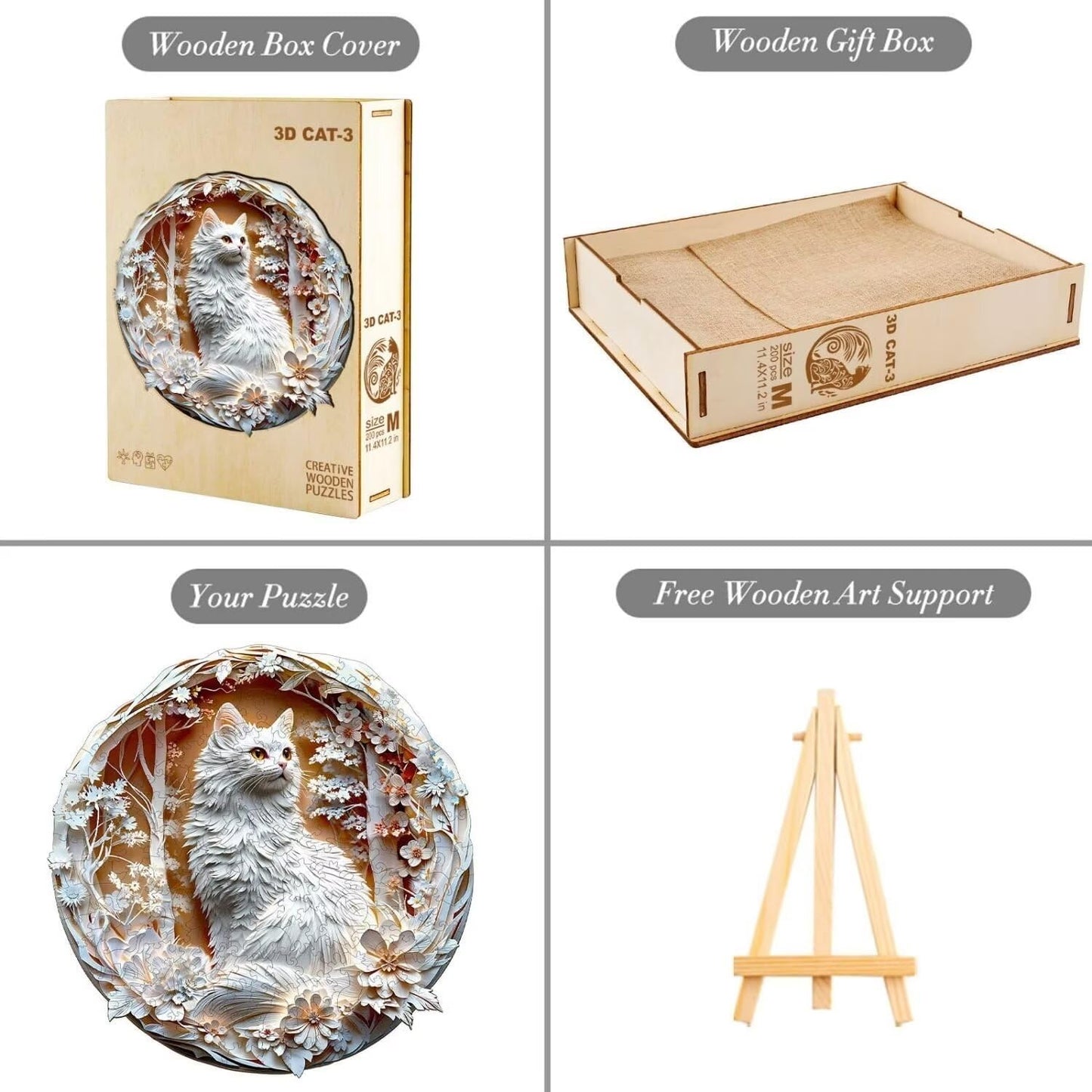 Wooden Puzzles Adults, 3D Cats Wooden Puzzles 200 Pieces, Unique Animal Shaped Wood Challenging Jigsaw Puzzles Gifts for Adults, 11.4x11.4in