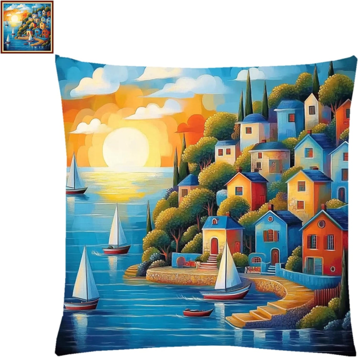 Fanxvivy Stamped Cross Stitch Kits for Adults Beginners Pillow Needlepoint Kit with Embroidery Pattern Needlework Kit Prestamped Stitches Kit 11CT Cross Stitching-Seaside Scenery 18x18 inch