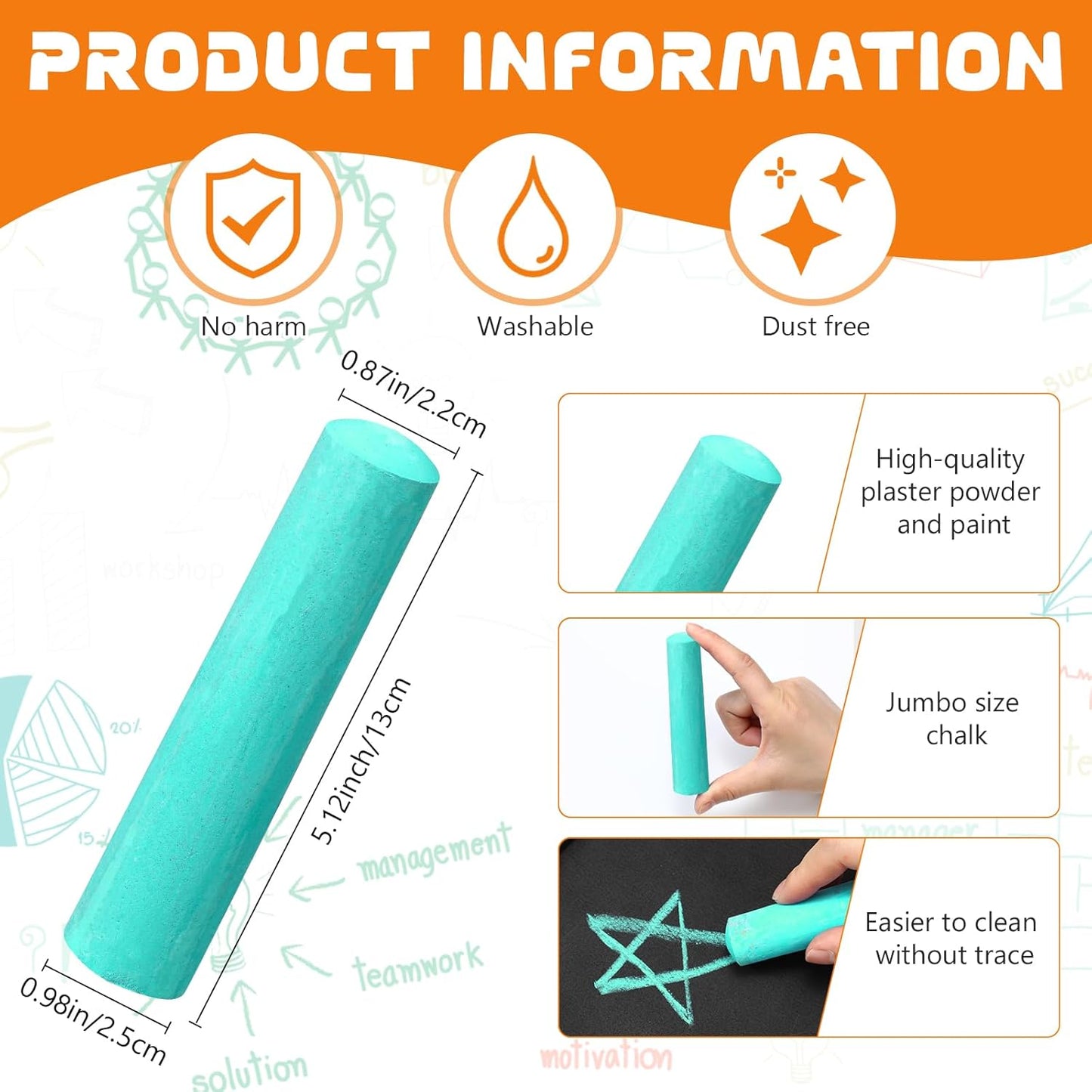 40 Pcs Sidewalk Chalks for Kids Non Toxic Jumbo Chalk for Party Gift Outdoor Art Classroom Play Painting (Green)