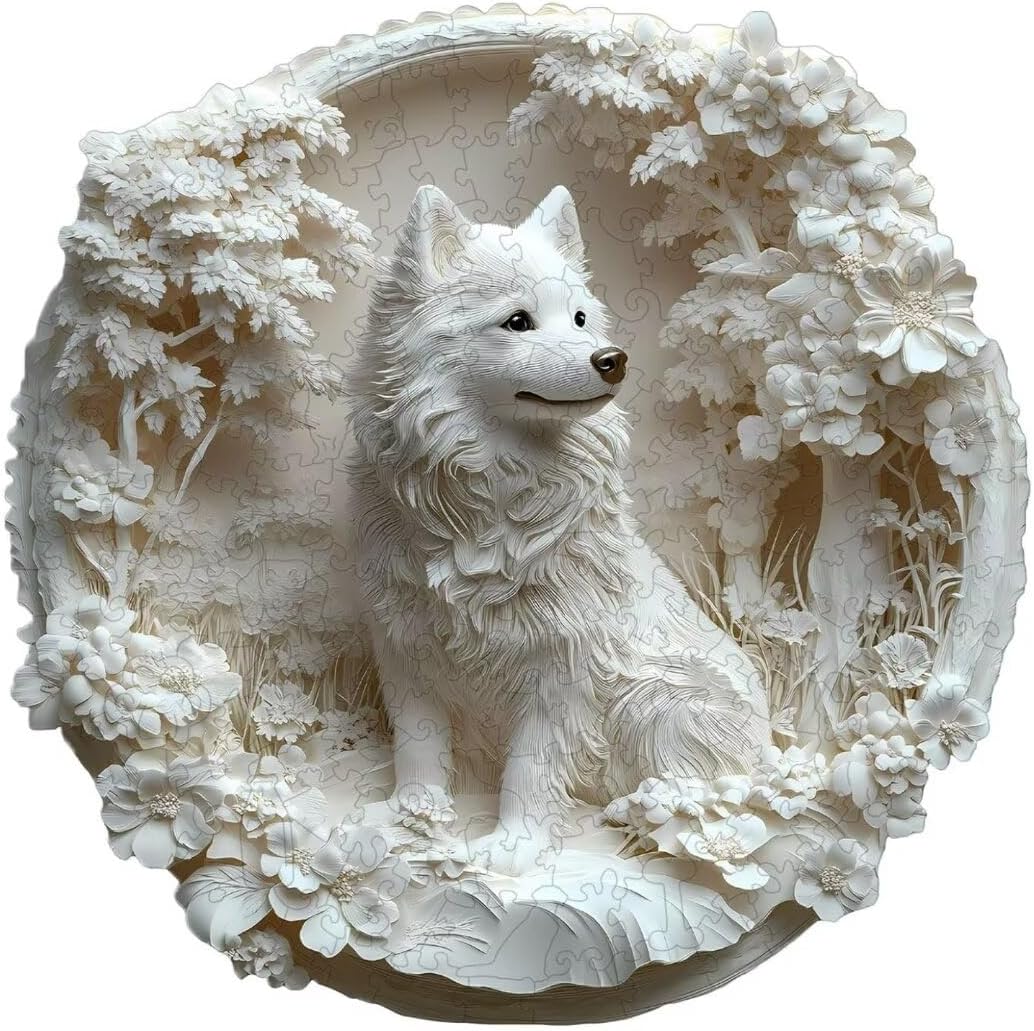Wooden Puzzles Adults, 3D Paper Samoyed Dog Wooden Puzzles 295 Pieces, Unique Animal Shaped Wood Challenging Jigsaw Puzzles Gifts for Adults, 13.4x13.1in