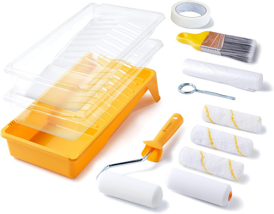 VOOMEY Paint Roller 4 inch with Small Foam Roller Paint,13-Piece Mini Paint Roller Kit, 4" Microfiber Paint Rollers, Roller Paint Brush, Paint Tray with Liners, Perfect for DIY & House Painting
