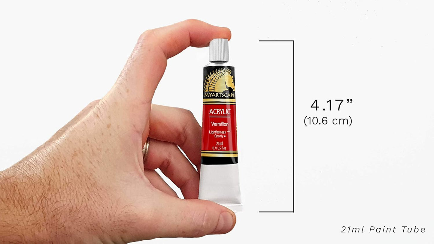 MyArtscape Acrylic Paint Set - 72 x 21ml Tubes with 3 Paint Brushes Art Supplies - Artist Quality Paints - Lightfast - Heavy Body - Highly Pigmented Colors with Great Coverage - Professional Art