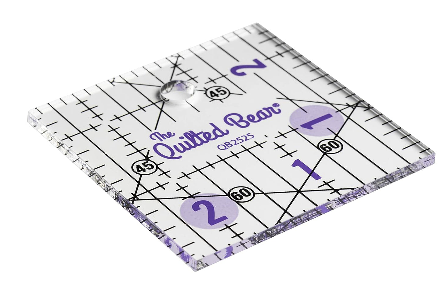 The Quilted Bear Quilting Rulers - Transparent Acrylic Non Slip Quilting, Patchwork & Sewing Ruler with Clear Black Lines & 30, 45 & 60 Degree Angles for Perfect Accuracy & Precision (2.5" x 2.5")