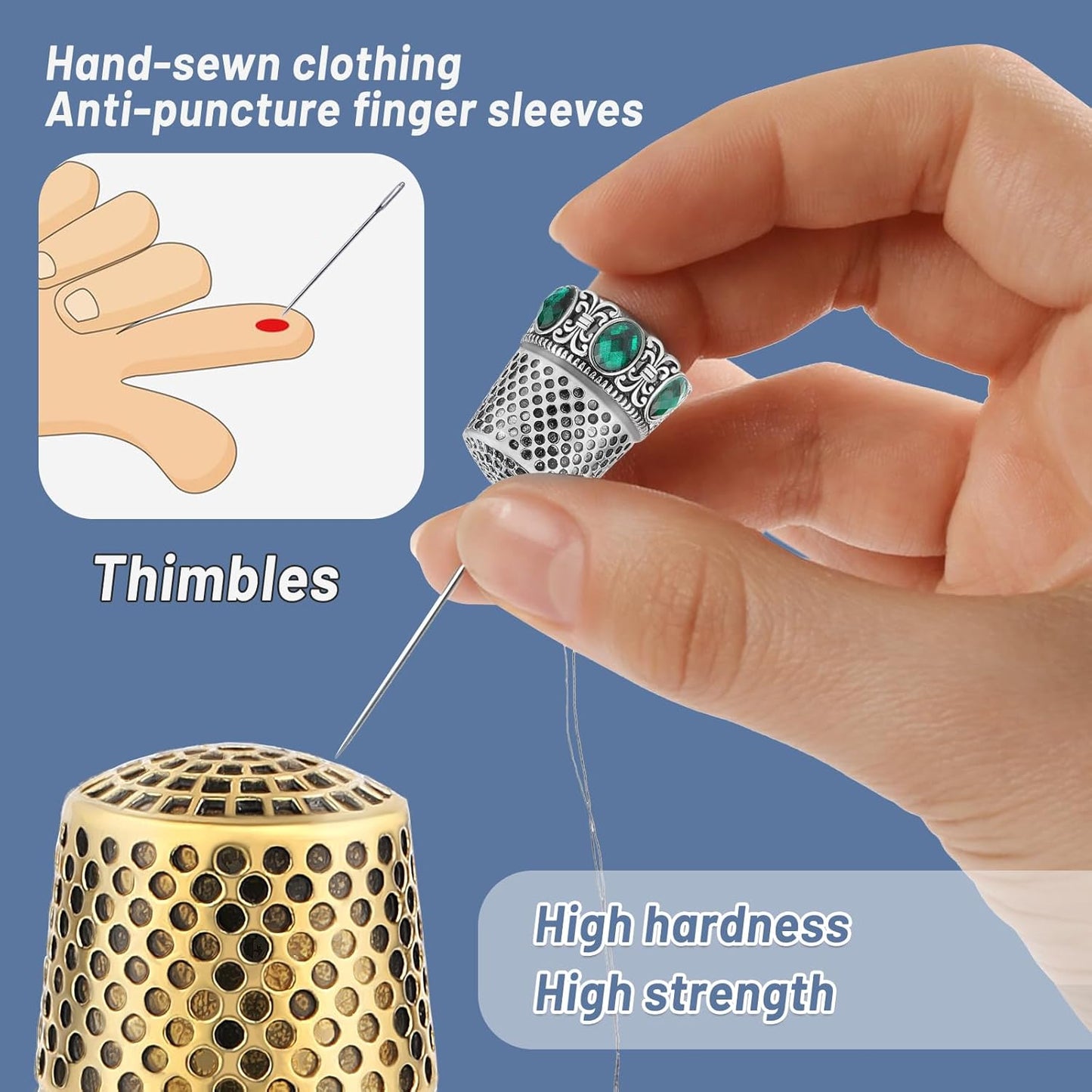 2 Pcs Vintage Sewing Thimble, Quilting Thimbles, Sewing Thimble Finger Protector, Vintage Fingertip Protector Thimbles, Metal Thimble, Sewing Quilting Craft Accessories Diy Sewing Tools (Sliver, Gold)