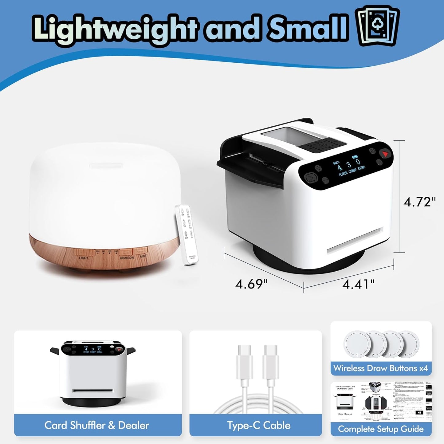 Automatic Card Shuffler and Dealer Machine 360° Rotation, Supports 12 Players, Rechargeable Card Shufflers, UNO Shuffler Card Machine Perfect for Rummy, Poker, Phase 10, Skip-Bo, Texas Hold'em