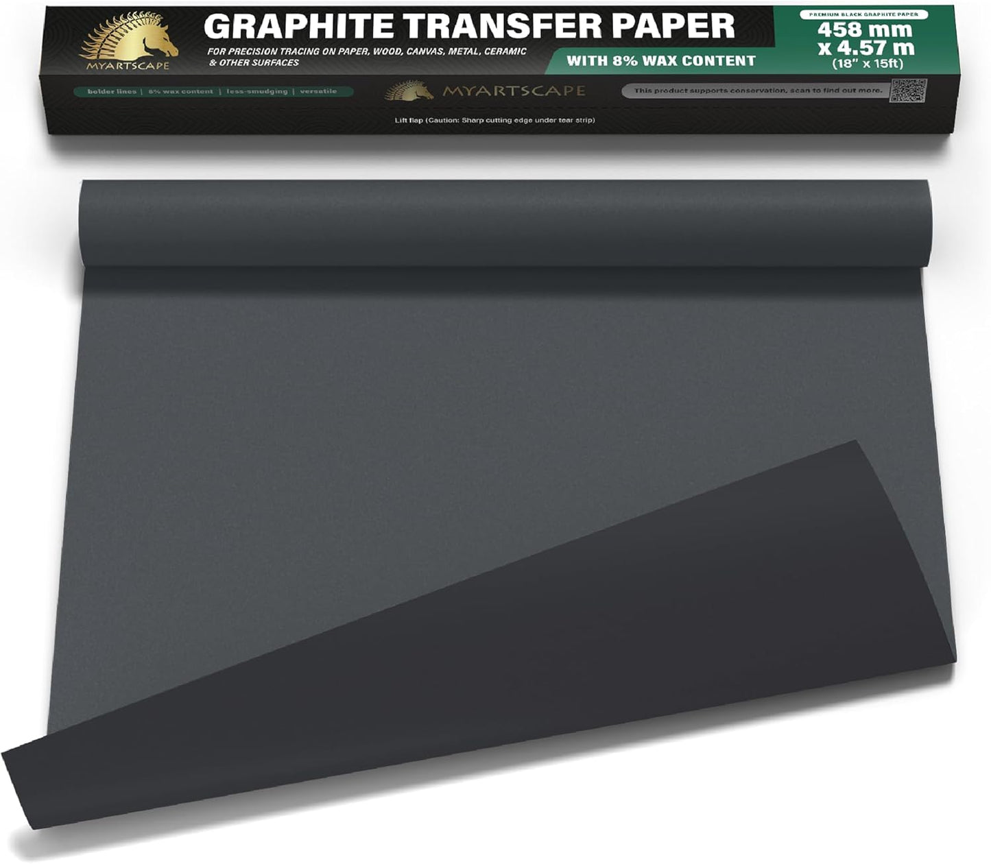 MyArtscape Graphite Transfer Paper Roll - Black Waxed Carbon Paper 18" x 15ft Transfer Paper Roll, Graphite Paper
