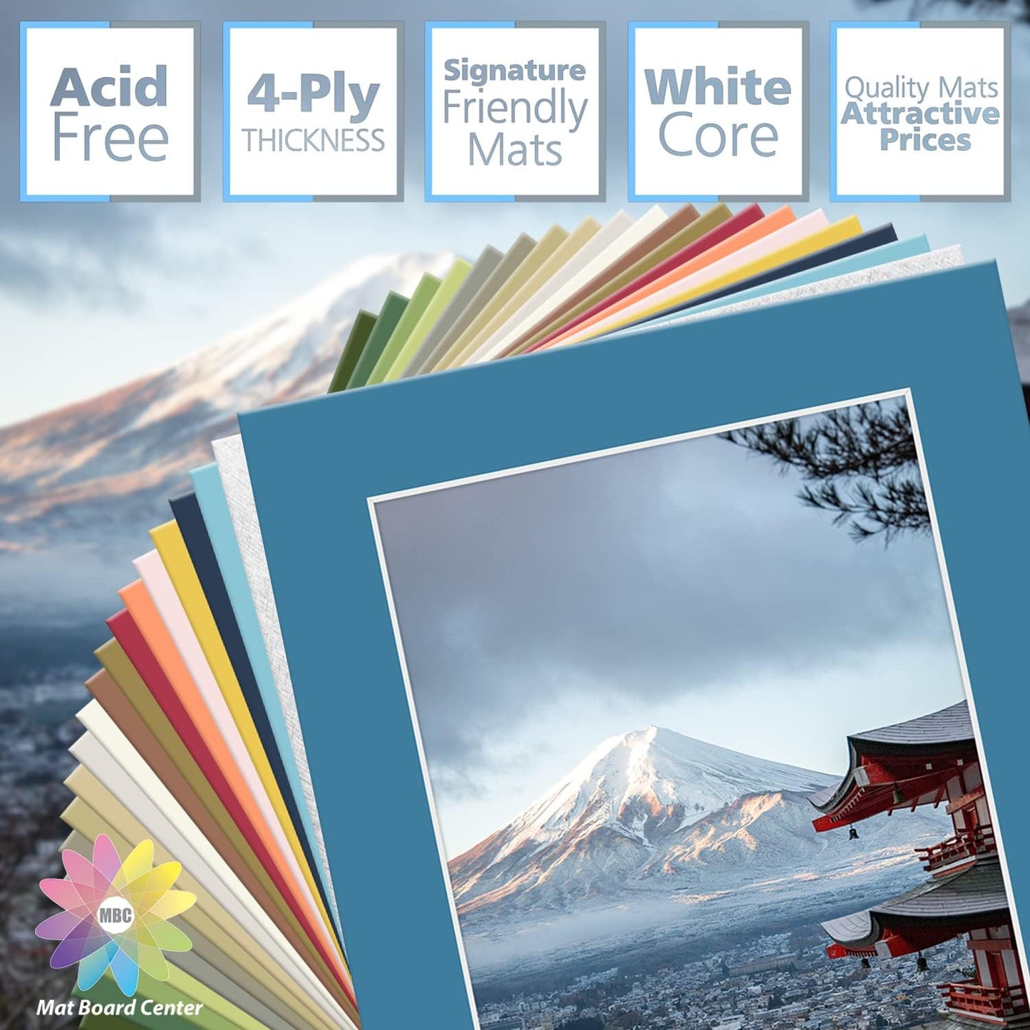 Mat Board Center, Pack of 20, 5x7 Mixed Colors White Core Picture Mats Mattes Matting for 4x6 Photo