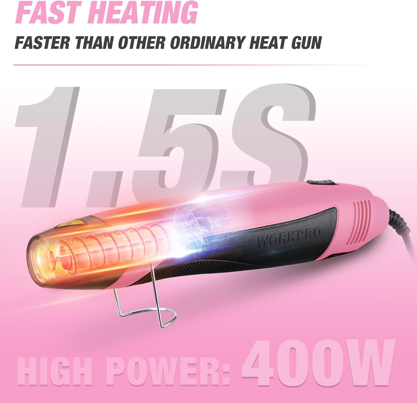 WORKPRO Heat Gun, 400W Mini Hot Air Gun with Reflector Nozzle, 2 Temp Settings 482℉(250℃)/842℉(450℃) and 5.9ft Long Cable Overload Protection for Craft Embossing, Shrink Wrapping PVC, Drying Paint