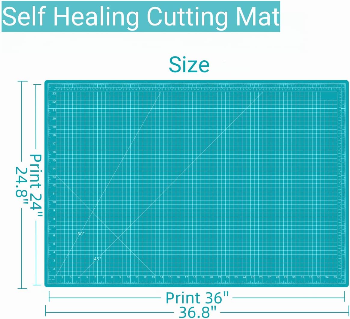 24"x36" Self Healing Cutting Mat, Sewing Mat for Crafts, Double Sided 5-Ply Table Cutting Board for Fabric Quilting Leather Modeling Hobby Project, Turquoise