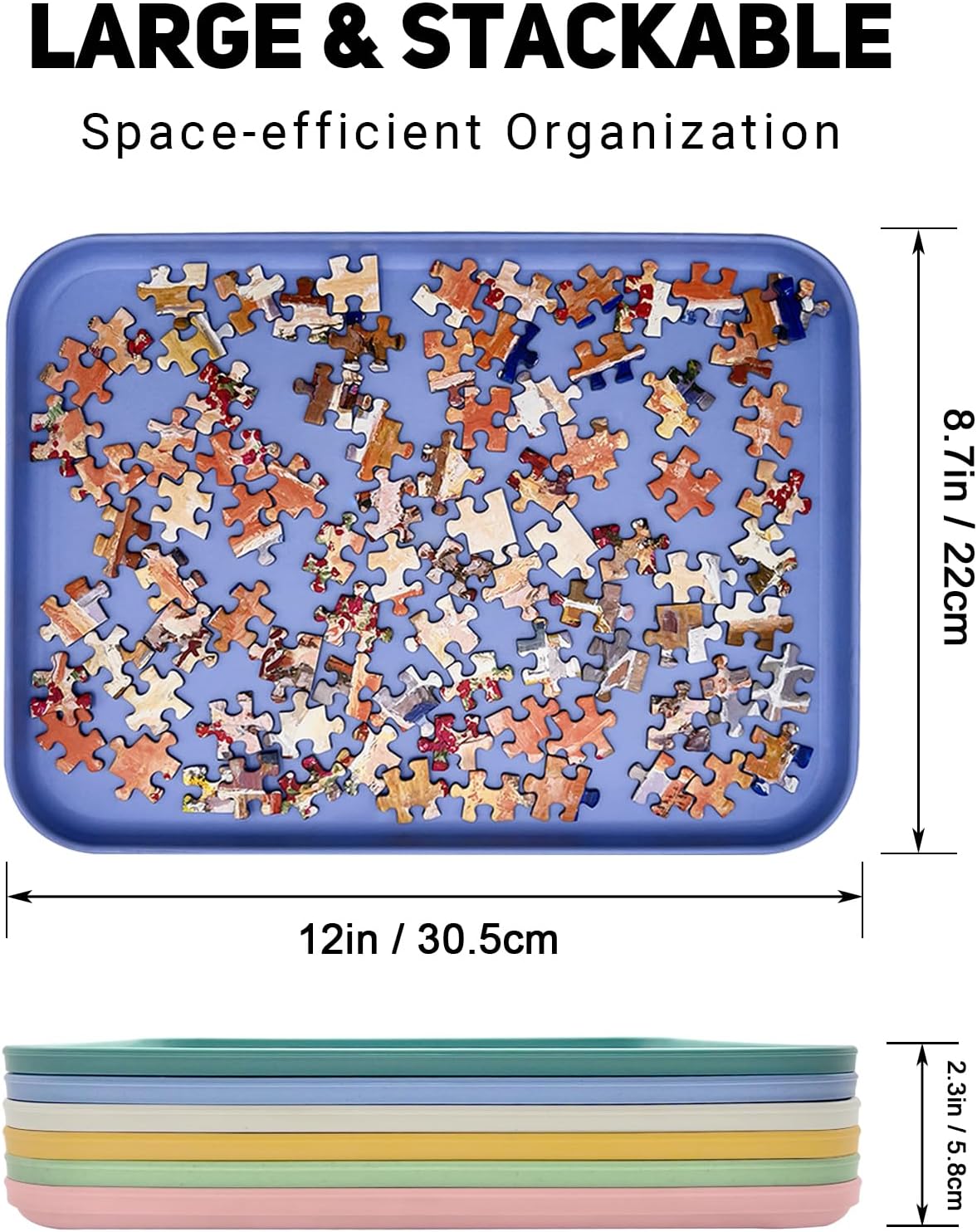 12" x 8.7" Puzzle Sorting Trays - Stackable, 6 Pack Puzzle Sorter for Sorting 1000/1500/2000 Pieces