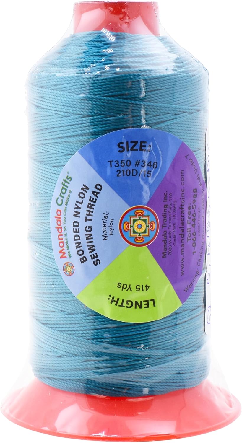 Mandala Crafts Tex 350 Bonded Nylon Thread for Sewing - 415 YDs T350 Heavy Duty Teal Nylon Thread Upholstery Thread for Leather Jeans Weaving, T350 #346 210D/15