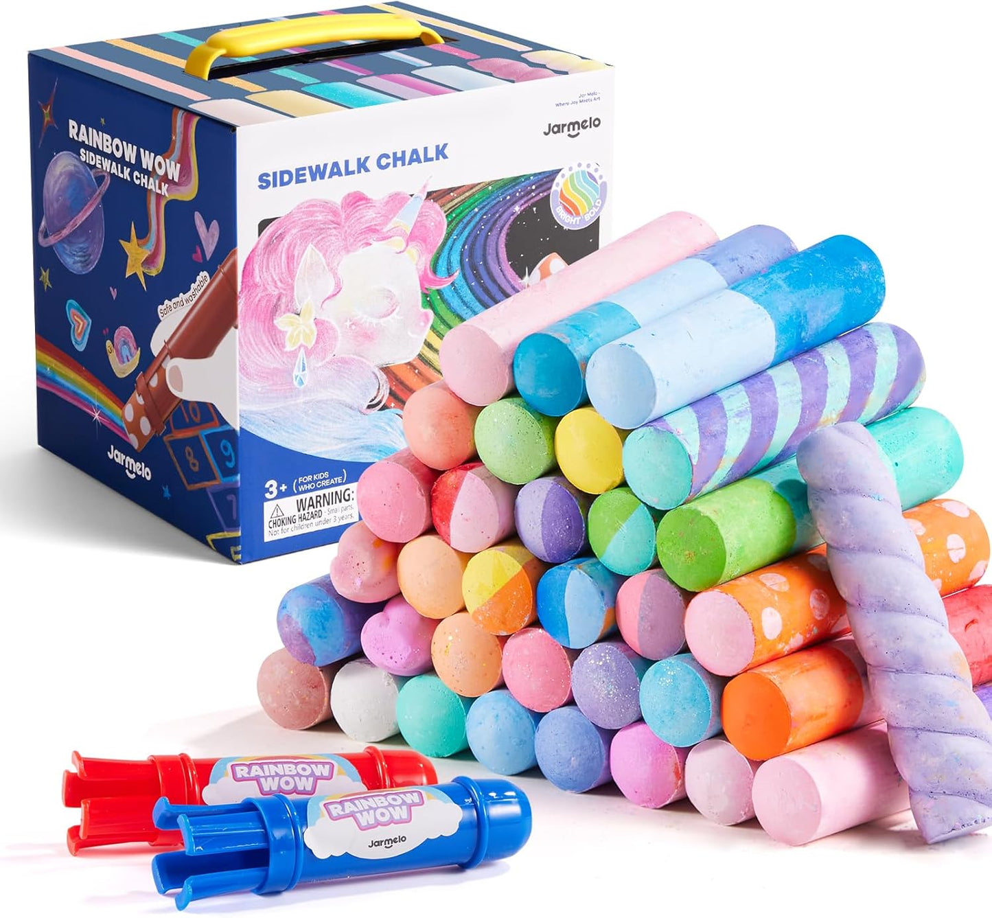 Jar Melo 38 PCS Sidewalk Chalk for Kids- Colored Sidewalk Chalk with Holder,Jumbo Washable & Non-Toxic Chalks-Outdoor Play and Chalkboard Art for Kids and Toddlers Gifts