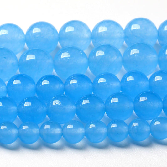 12MM Natural Stone Aquamarine Blue Chalcedony Beads Round Loose Beads for Jewelry Making Bracelet 32pcs 1 Strands 15"
