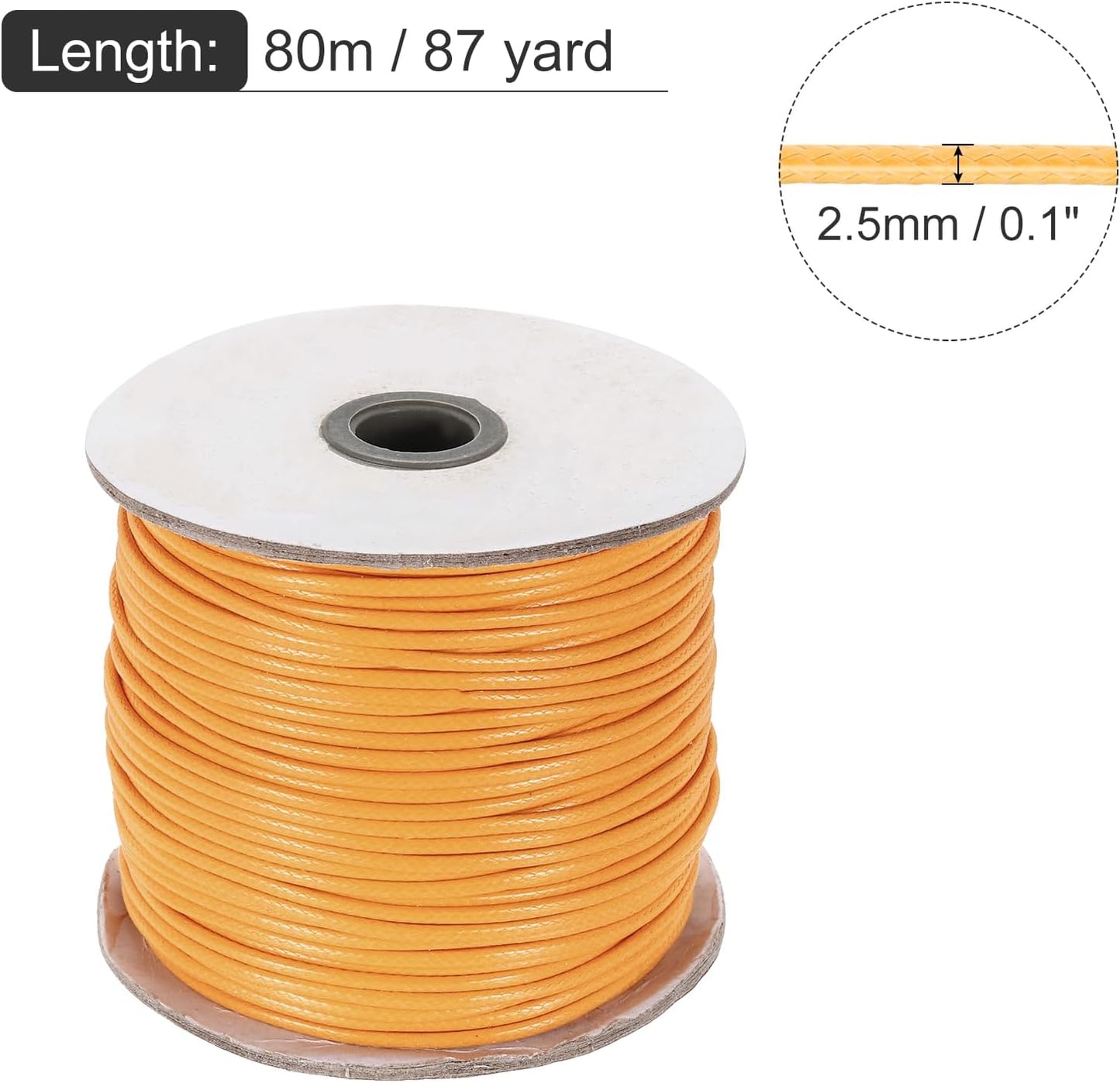 MECCANIXITY Waxed Cord 2.5mm Waxed Polyester Cord 87 Yard Wax String for Bracelet Making, Necklaces, Beading, Jewelry Making and DIY Crafts(Golden Yellow)
