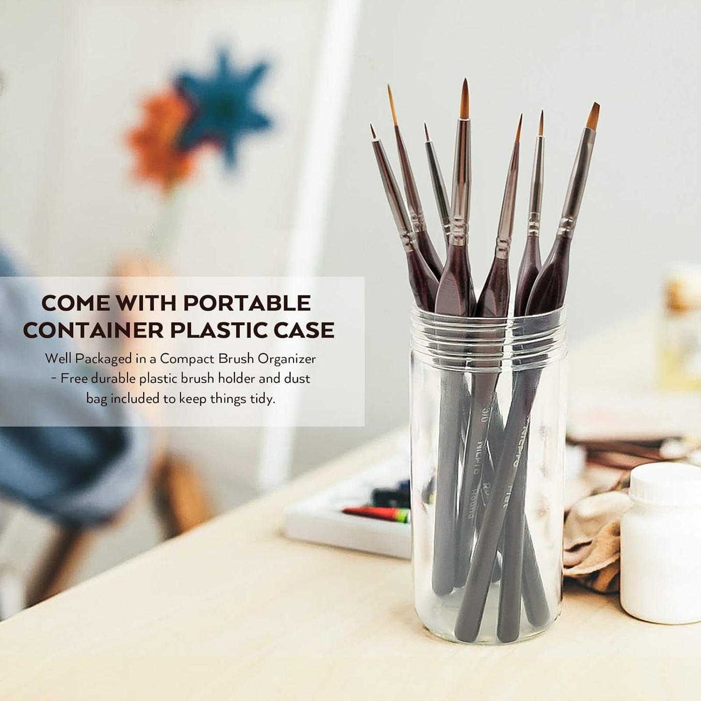 Nicpro 7 PCS Micro Fine Detail Paint Brush Set, Small Miniature Fine Tip Detail Brushes Kit for Acrylic Oil Watercolor, Models, Paint by Numbers, Miniature Painting, Craft, Rock Painting (Brown)