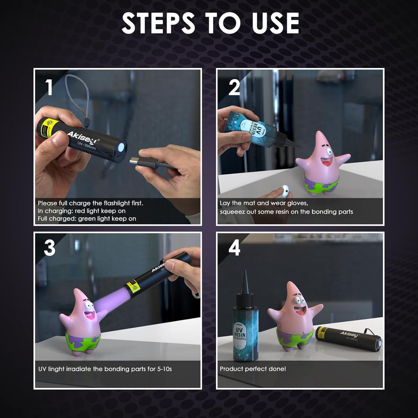 UV Resin Kit with Light, 50g UV Resin with Rechargeable 395NM UV Flashlight, Fast Curing in Seconds, UV Glue Adhesive for Bonding Jewelry, Plastic, Glass Repair, w/Mat, Gloves, Storage Bag