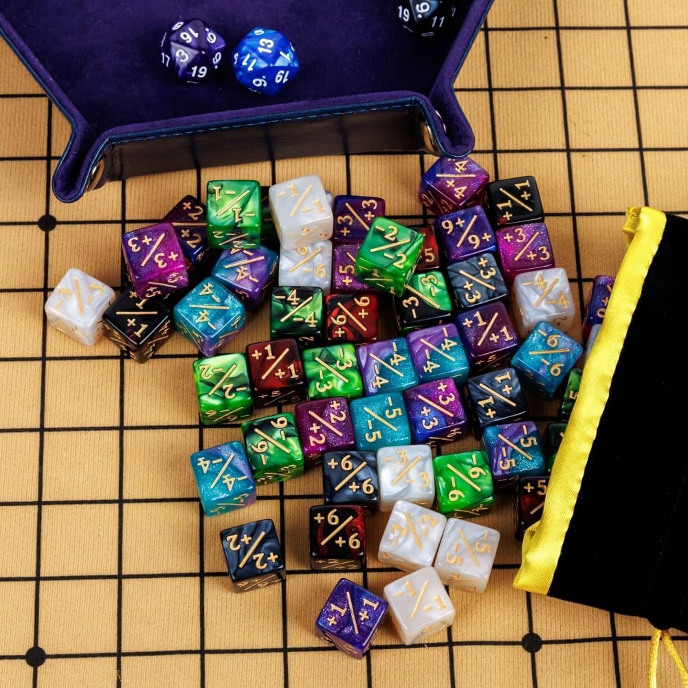 82 Pack Magic The Gathering Counter Dice Set 72 Pcs D6 MTG Dice Life Counters Tokens for Magic Card Game Accessories with 3 Pcs Rolling Dice 7 Pcs Drawstring Bags