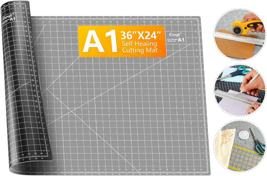 Ecraft Large Self Healing Cutting Mat: 24" x 36" Double Sided 5-Ply Hobby Mat, A1 Rotary Cutting Sewing Mat for Crafts, Fabric,Sewing,Quilting,Scrapbooking,Projects,Grey/Black