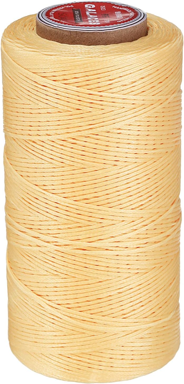 uxcell Flat Leather Sewing Waxed Thread, 270m / 295 Yards Polyester Wax String, 150D Wax Stitching Cord for Leather Crafts, Bookbinding, Bracelets Braided, Yellow Brown