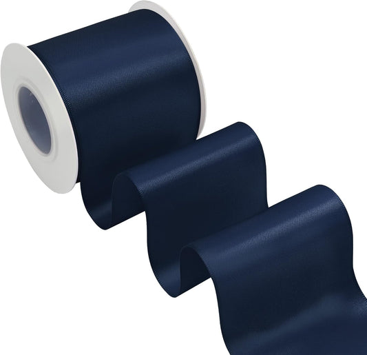 Navy Blue Satin Ribbon 3 Inch X 15 Yards Solid Color Double Faced Ribbons Perfect for Crafts Wedding Decor Bow Making Arts Sewing and More