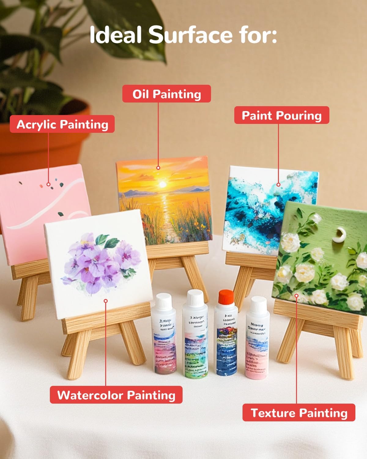 Mini Canvas Boards 48 Pack, 4x4 Inch Painting Canvas Panels, 100% Cotton Pre-Primed for Acrylics Oil Watercolor Tempera Paints