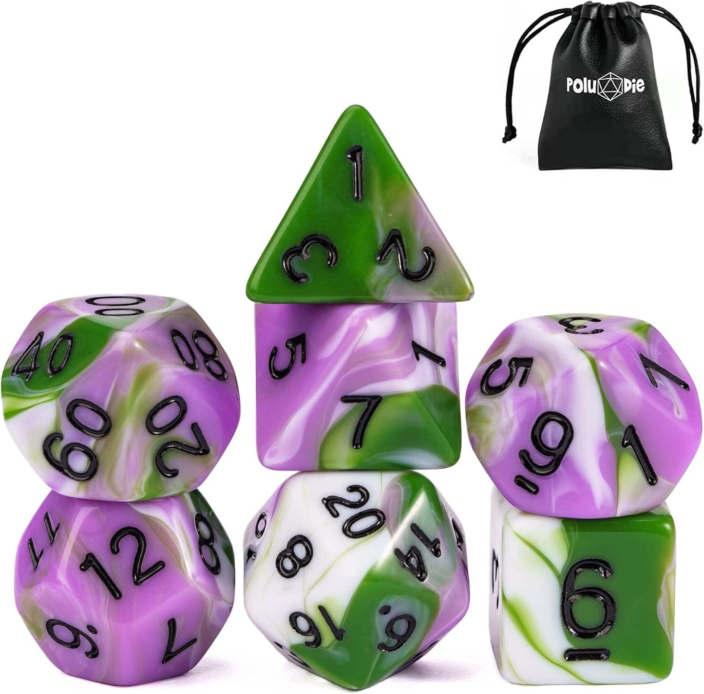 7-Die DND Dice Set Polyhedral Dice Set with a Leather Dice Bag, D&D Dice Set for Dungeons and Dragons, RPG Table Games (Tricolor GPW)