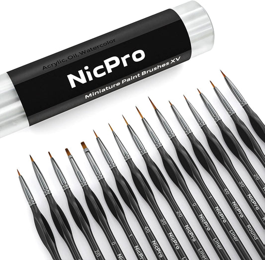 Nicpro 15 PCS Micro Fine Detail Paint Brush Set, Small Miniature Fine Tip Detail Brushes Kit for Acrylic Oil Watercolor, Models, Paint by Numbers, Miniature Painting, Craft, Rock Painting (Black)