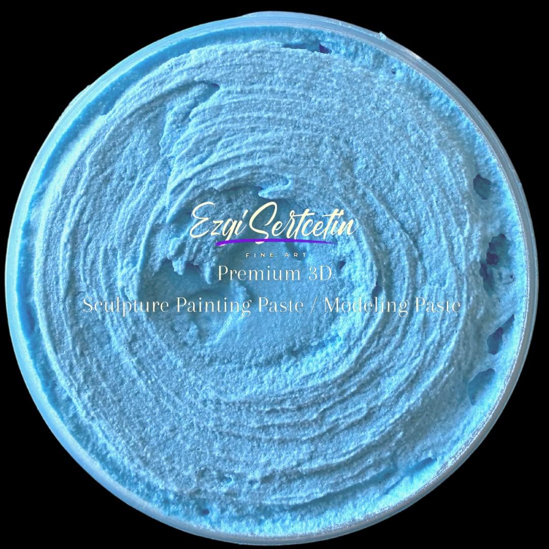 3D Sculpture Painting Paste|Texture Paste|Decorative Plaster|Ready to Use|Unique Colors|Ideal for Artwork|Stencil|Flowers|Texture|Art Relief| 6 oz (Metallic Light Blue)