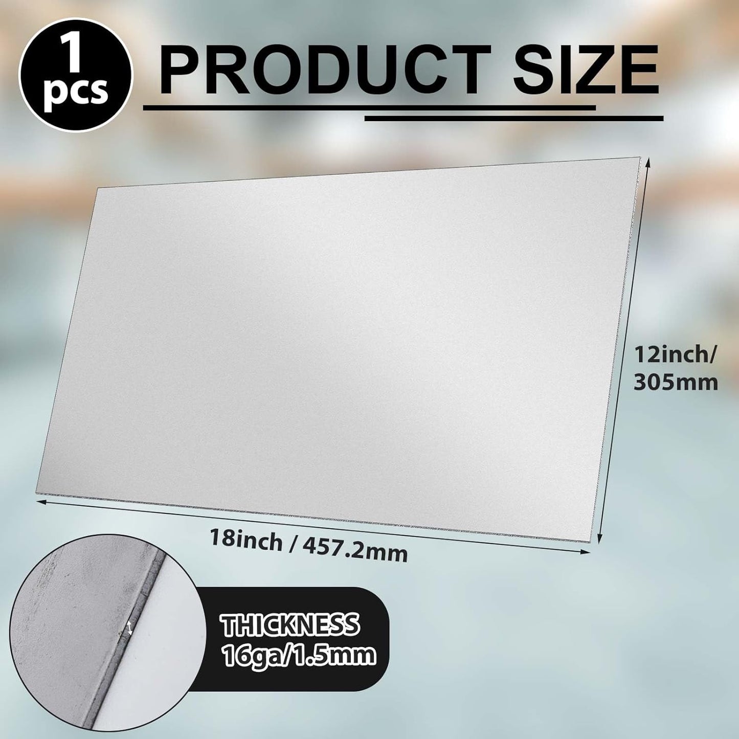 1pcs 16 Gauge 12 x 18 Inch Metal Steel Sheet Steel Plate Mild Carbon Cold Rolled Square Weldable Metal Panels for Outside Industrial DIY Use Projects Weld Accessories