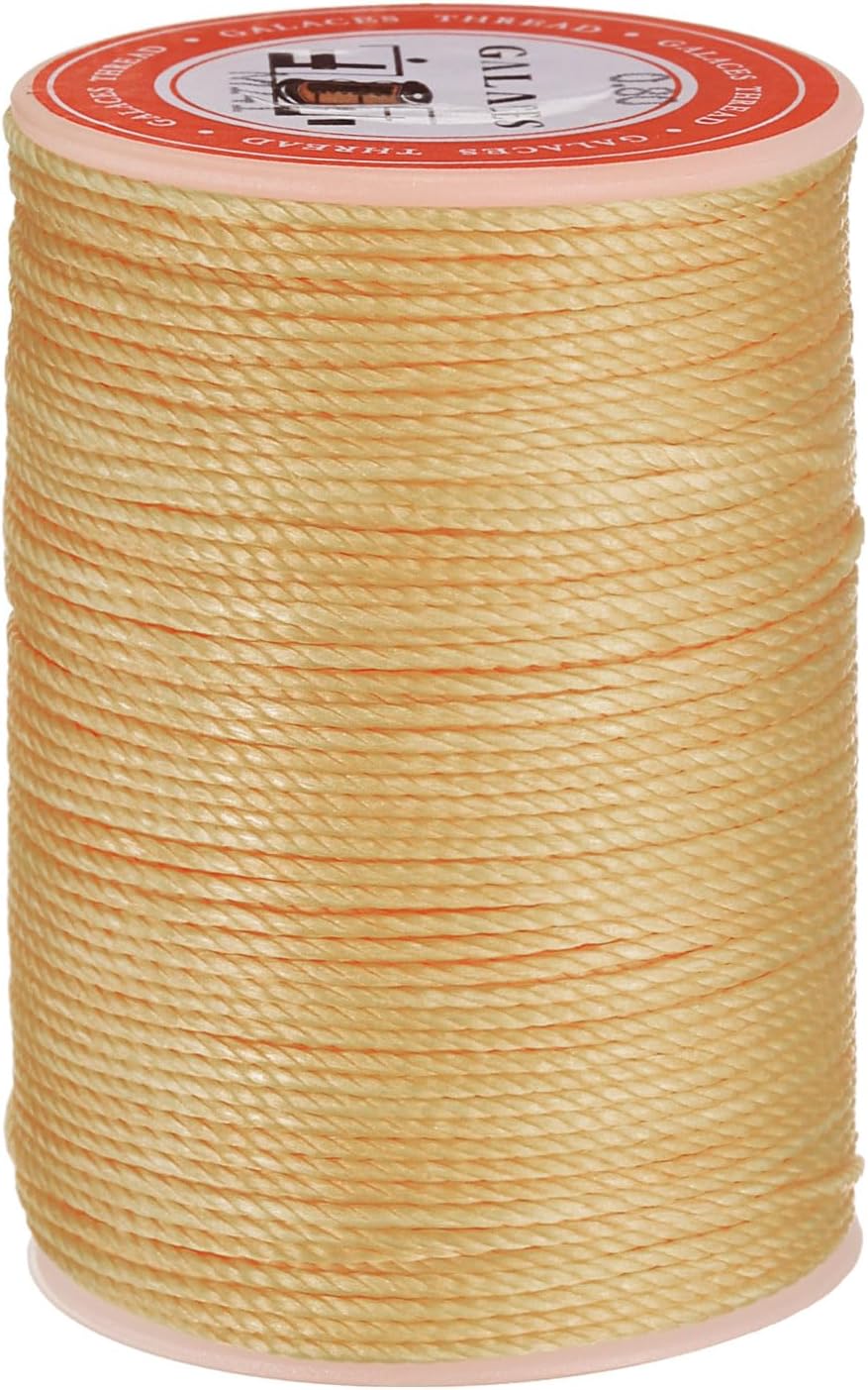 uxcell Round Leather Sewing Waxed Thread, 55m / 60 Yards Wax Polyester String, 0.8mm Waxed Stitching Cord for Leather Crafts, Bookbinding, Bracelets Braided, Pale Cream