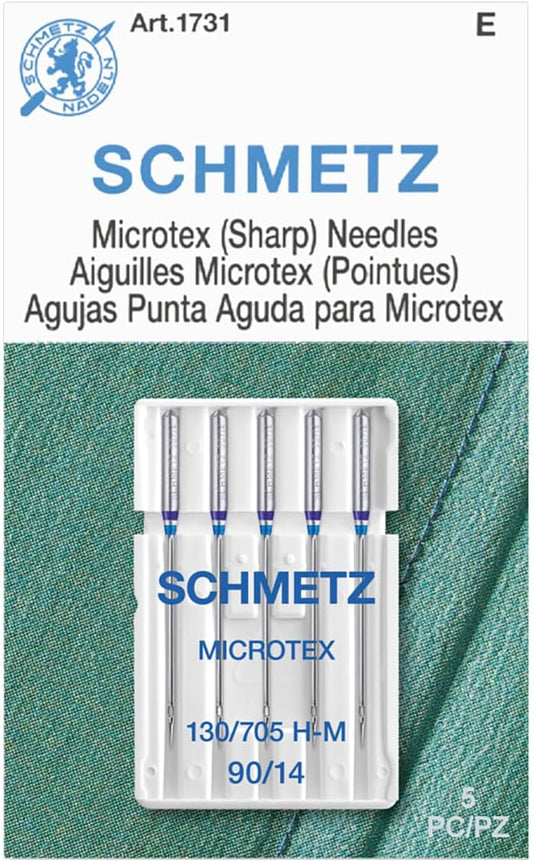 SCHMETZ Microtex Sharp Sewing Machine Needles - Quilting & Topstitching Supplies, Size 90/14, 5-Needle Card, Pack of 1