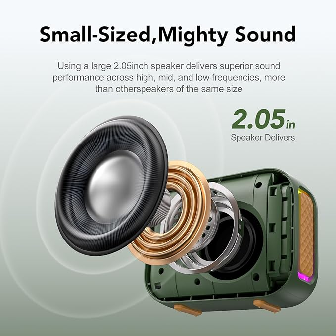 Portable Bluetooth Speaker Waterproof Gift: IPX5 HD Sound Up to 24H Playtime, TWS Pairing, Wireless Speakers with Lights, Travel Essentials Birthday Gifts for Men Women Boys Girls-Dark Green