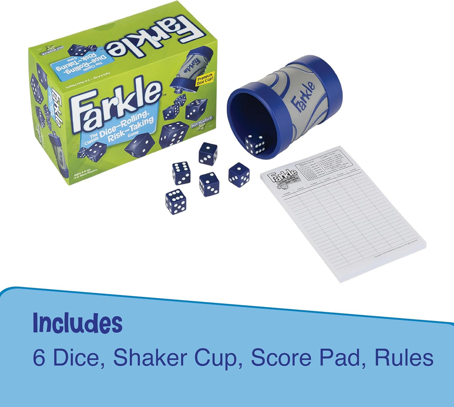 PlayMonster Farkle Dice Game — Exclusive Premium Dice Cup — Family Game Night — Easy to Shake and Slam — for Ages 8+