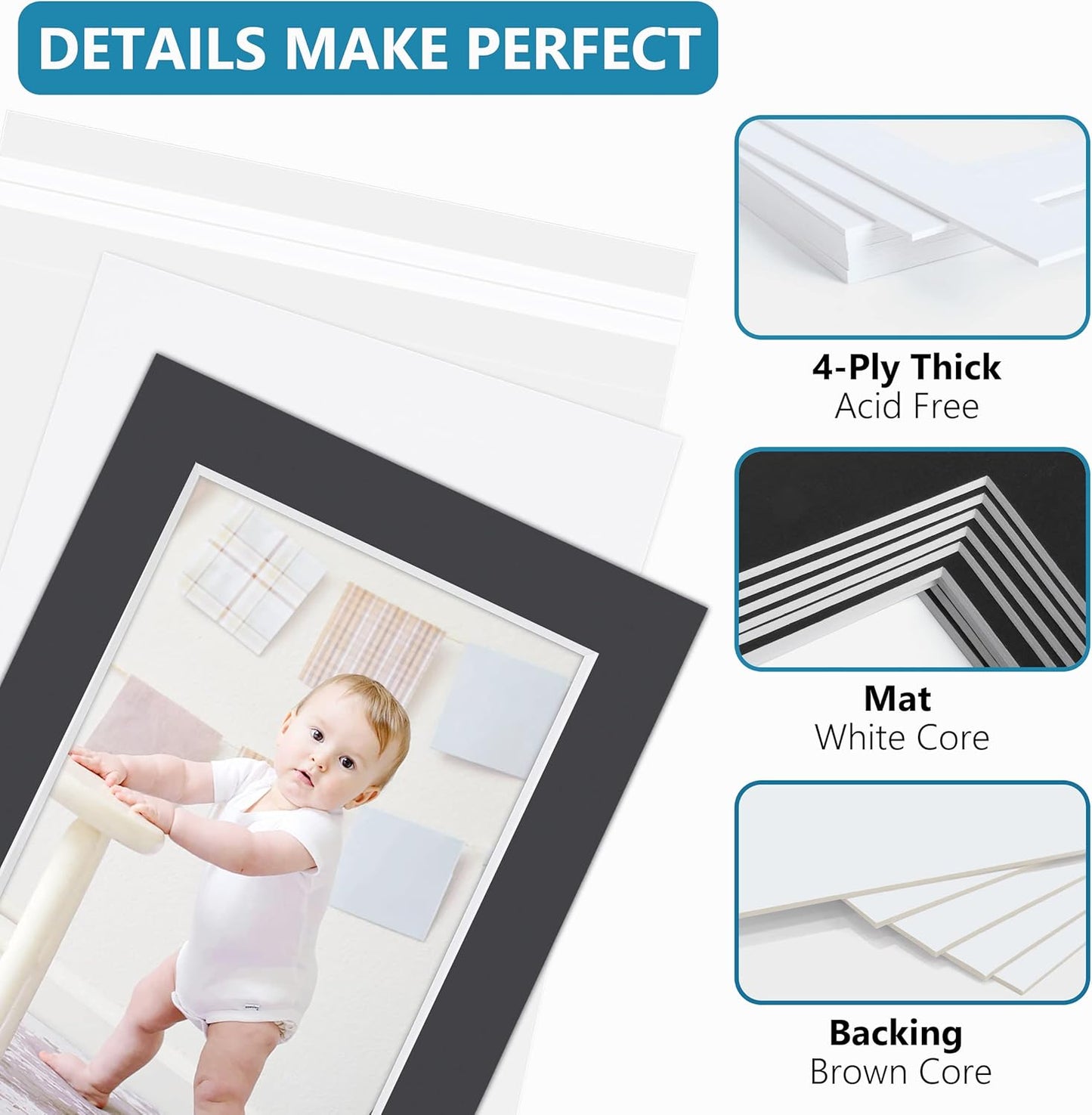Somime 10 Pack 11x14 Black Picture Mat Kit for 8x10 Photo with White Core Bevel Cut Mattes Sets - Includes 10 Acid Free Pre Cut Mats & 10 Backings & 10 Print Sleeve Bags