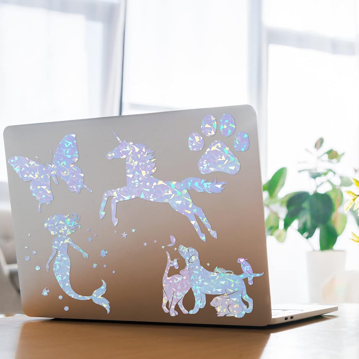 Nezyo 60 Sheets Holographic Laminate Sheets Clear Glitter A4 Size Vinyl Sticker Paper Holographic Overlay Self Adhesive Waterproof Transparent Film, 11.7 x 8.3 Inch (Broken Grass)