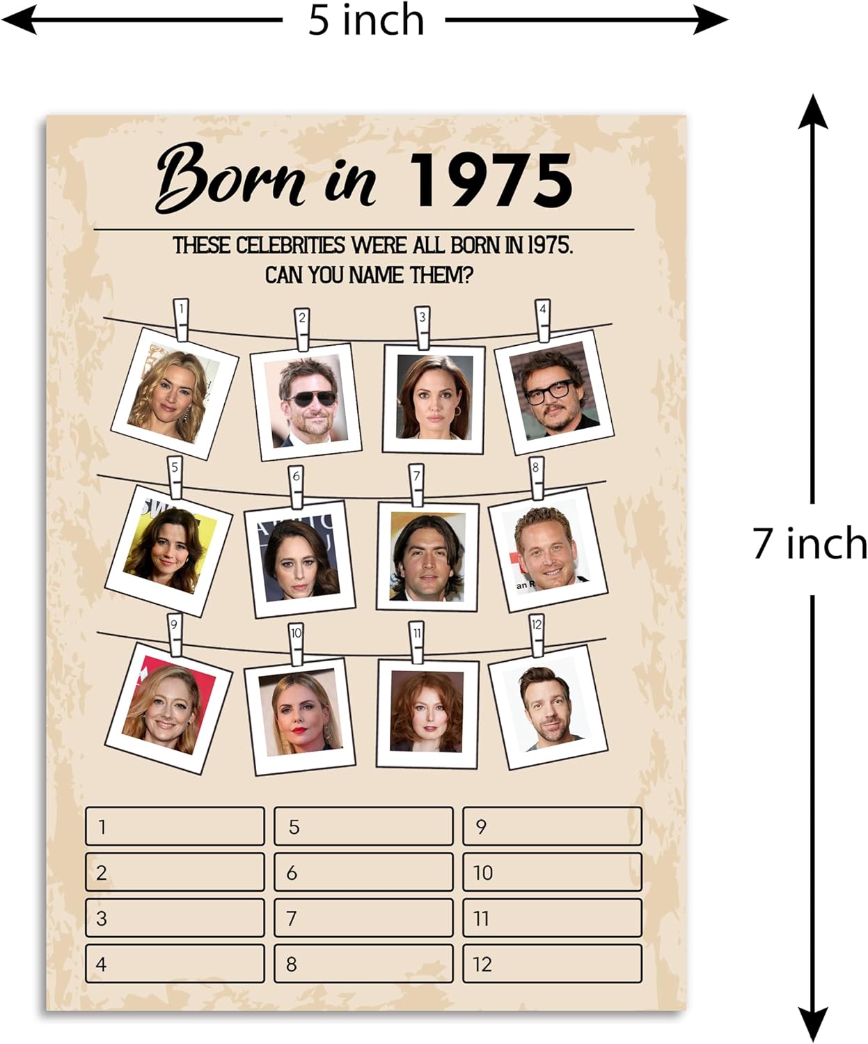 QUPT 50th Birthday Party Games,Set of 5 Activities for 10 Guests, Born in 1975 Games Bundle, Birthday Party Supplies for Adults, Pack of 50 Cards