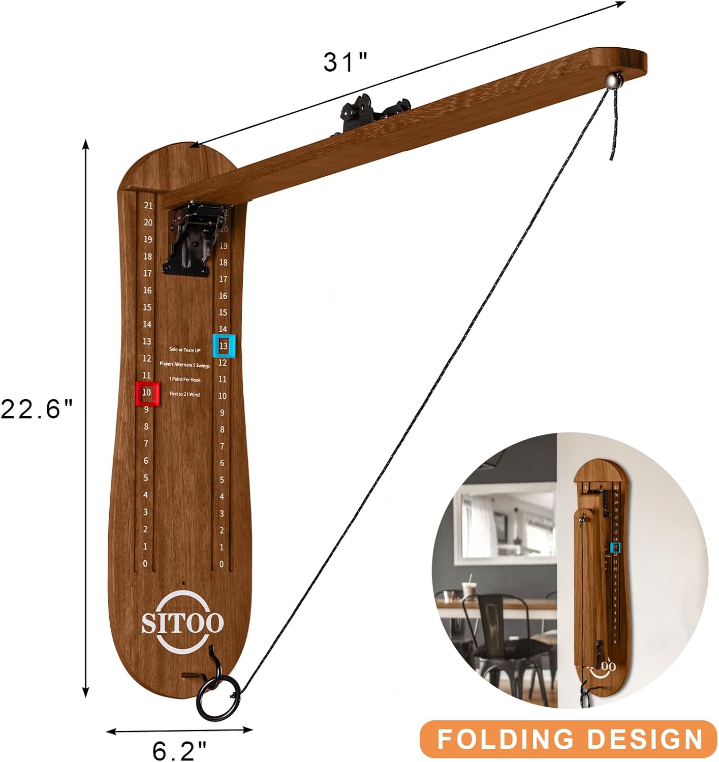 Ring Toss Game for Adults, Outdoors Games, Hook and Ring Game with Foldable Arm