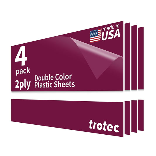 Trotec TroLase | 12"x24"x1/16", 4 Pcs | Burgundy/White | 2 Ply | Modified Acrylic | Laser Engraving Double Color Plastic Sheet | Engraving Blanks for Laser, Saw, Guillotine | Made in USA