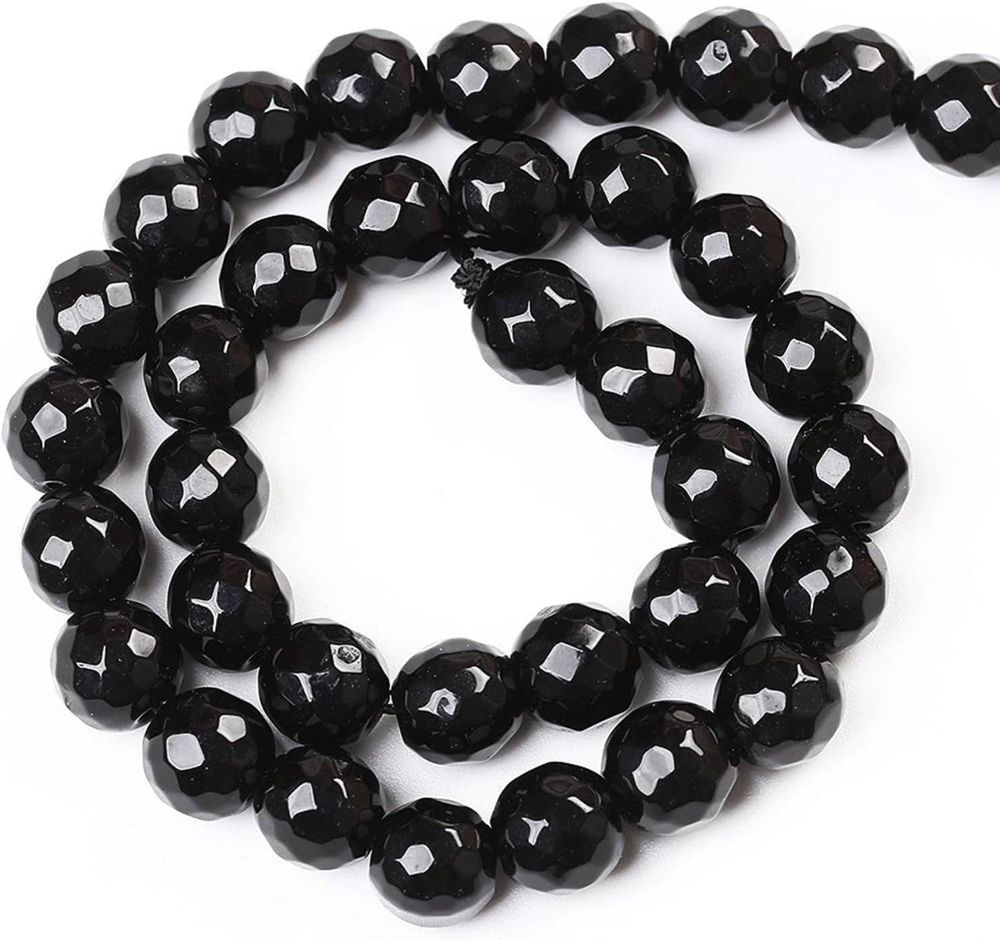 45pcs 8mm Natural Faceted Black Agate Stone Beads for Jewelry Making Energy Healing Beads DIY Bracelet Necklace Accessories 15" (8mm, Faceted Black Agate)