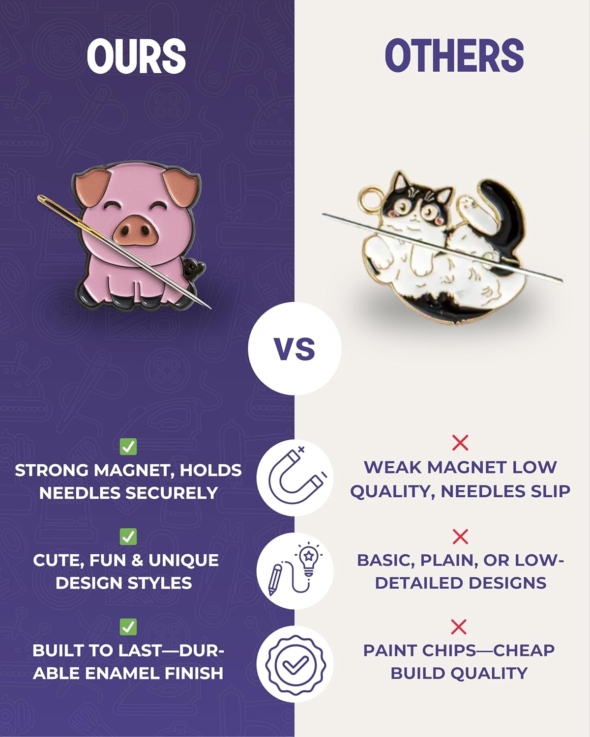 The Quilted Bear Needle Minder - Needle Minder Magnet for Keeping Sewing & Embroidery Needles, Cross Stitch Needles Safe - Stress Free Stitching Cross Stitch Supplies & Embroidery Supplies (Pig)