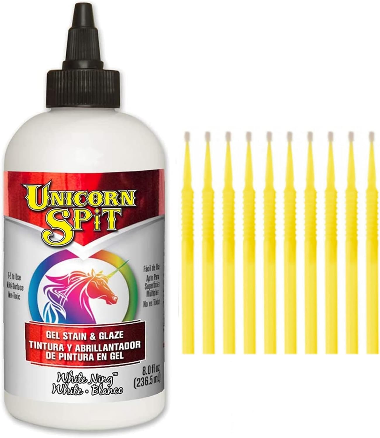 Unicorn SPiT Gel Stain and Glaze in One - White Ning 8 oz. Bottle Detail Sticks