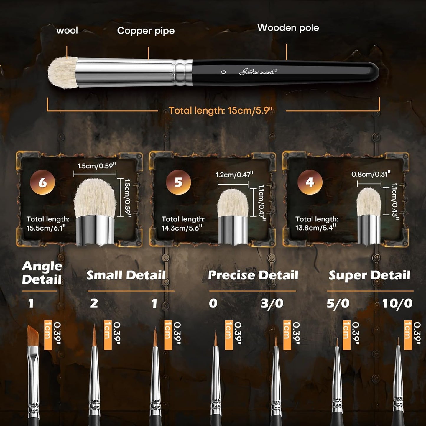 Golden Maple Miniature Paint Brushes Drybrush-10pcs Micro Detail Paint Brush Set, Small Fine Detail Brushes for Acrylic, Watercolors & Paint by Number, Figurine