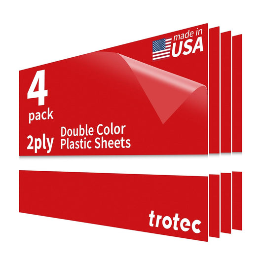 Trotec TroLase | 12"x20"x1/32", 4 Pcs | Red/White | 2 Ply | Modified Acrylic | Laser Engraving Double Color Plastic Sheet | Engraving Blanks for Laser, Saw, Guillotine | Made in USA